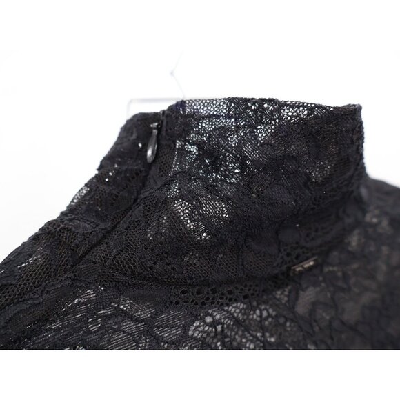 St. John Women’s Lace Mock Neck Top Black Long Sleeve Sheer Blouse Size P Petite - Picture 11 of 15